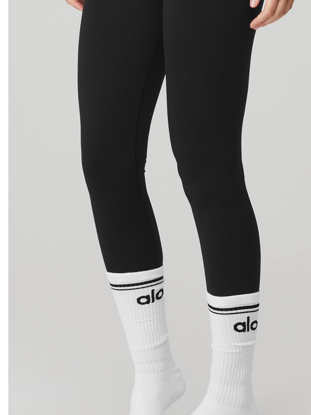 ALO Yoga womens Throwback Barre sock. White with black logo and stripes.Size S/M
